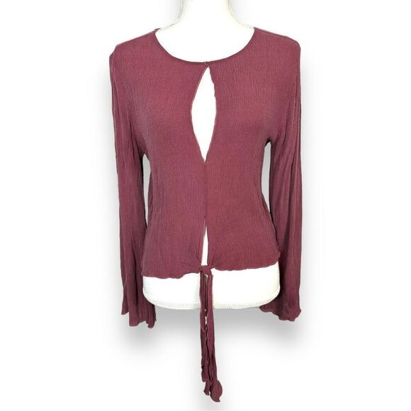 ANAMA Long Sleeve Keyhole Tie Front Gauze Top - Picture 1 of 4